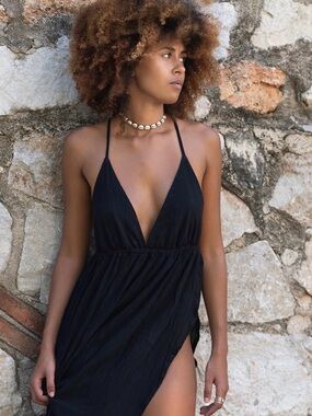 Black Plunging V-Neck Maxi Dress